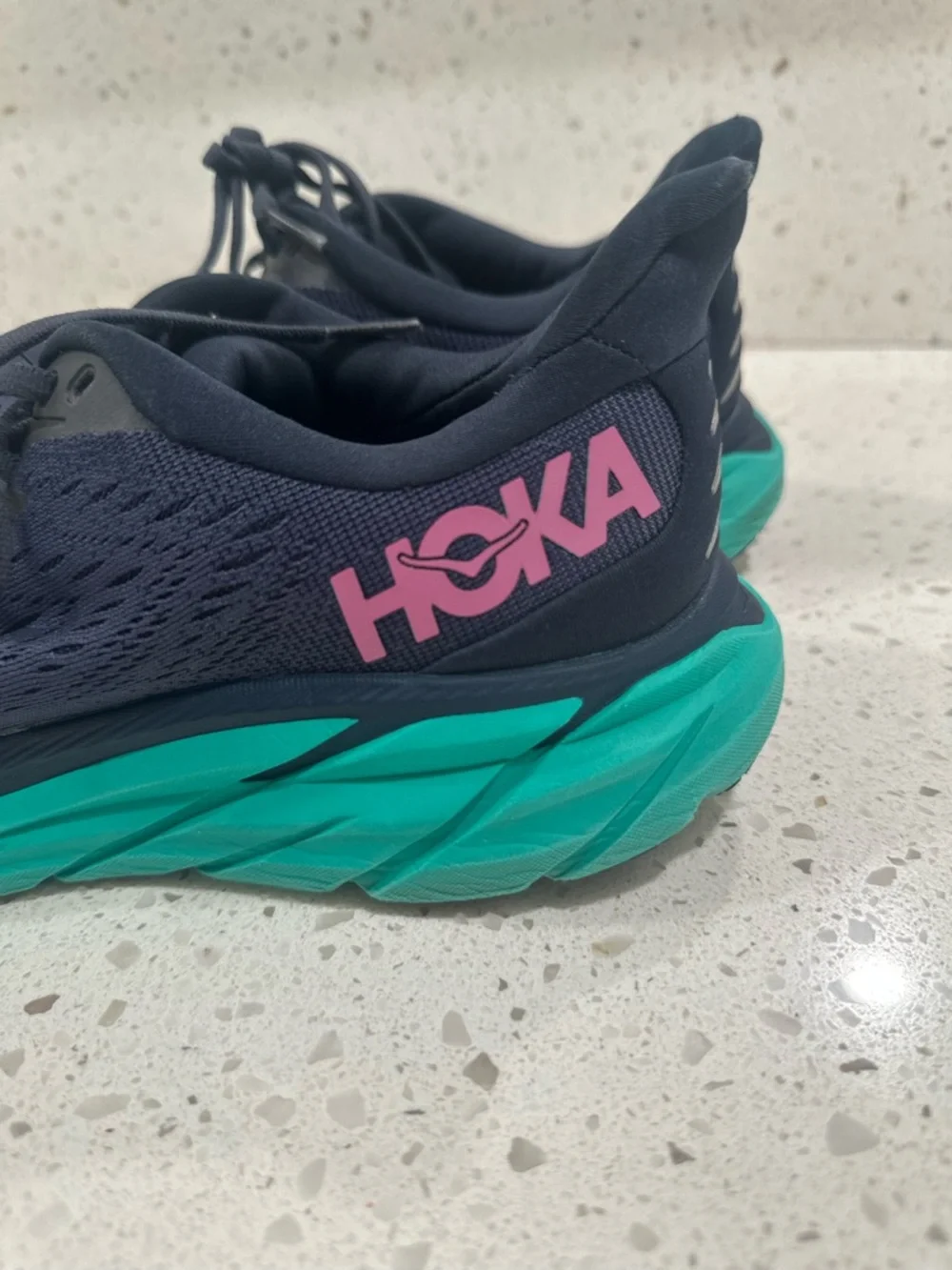 Hoka Women's Navy Blue Teal Running Shoes with Pink Logo - Picture 7 of 15